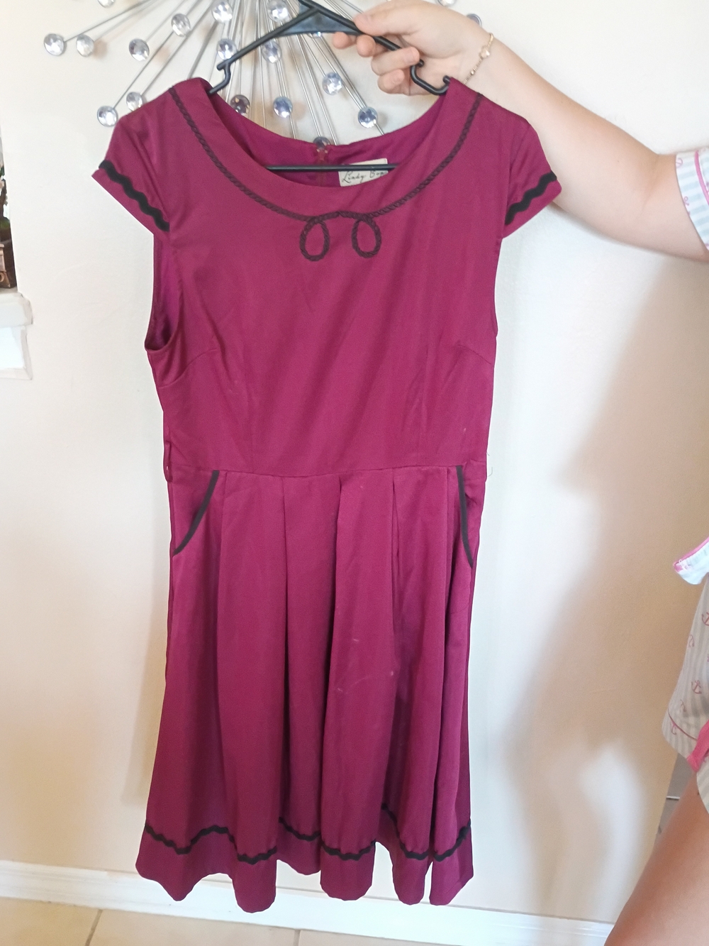 Lindy Bop Magenta Fit-and-Flare Dress with Black Trim Holiday